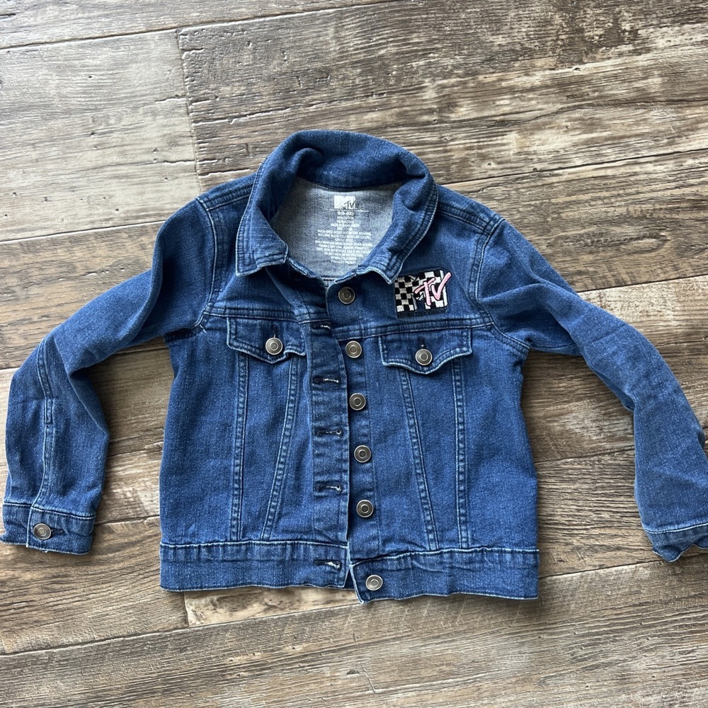 MTV Girls Denim Jean Jacket Sz 6 6x Vintage Style Dark Blue Wash Y2K Stretch